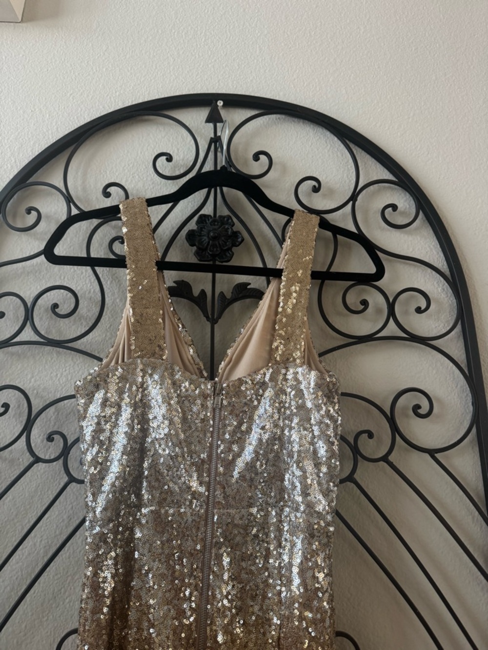 Crystal Doll Champagne Sequin V-Neck Dress - Picture 5 of 9